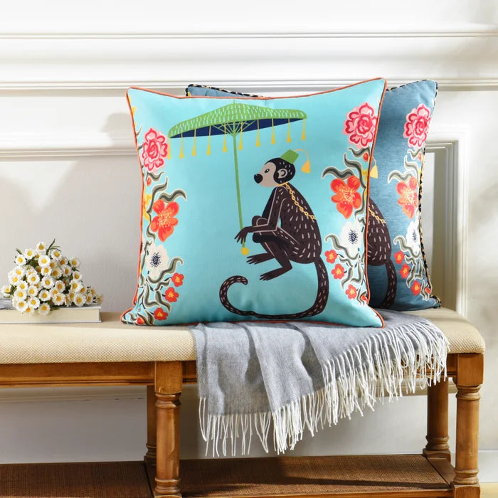 Monkey Down Pillow - Aqua