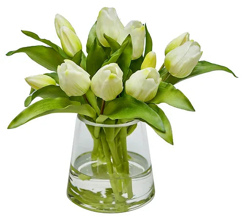 White Tulips In Pyramid 5" Glass