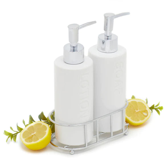 2-Piece Ceramic Soap Dispenser With Caddy
