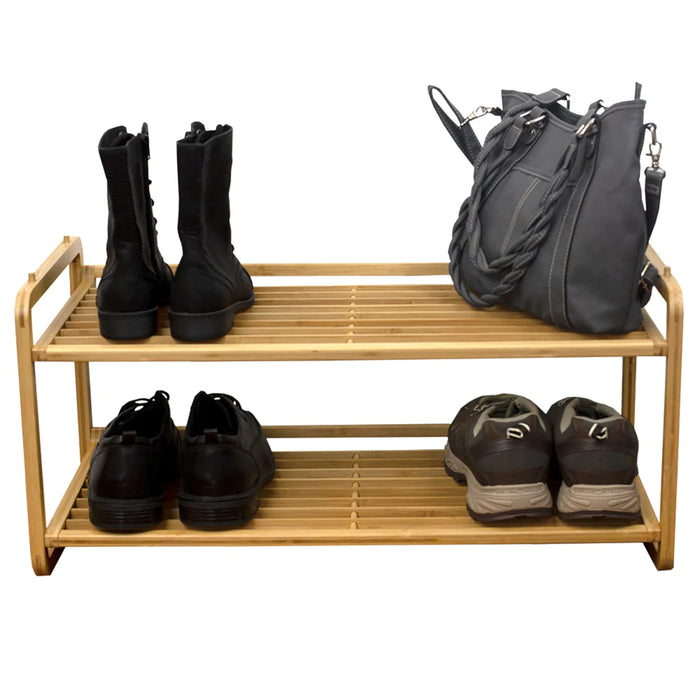 Home Basics 2 Tier Slatted Shelf Bamboo Shoe Rack - Natural