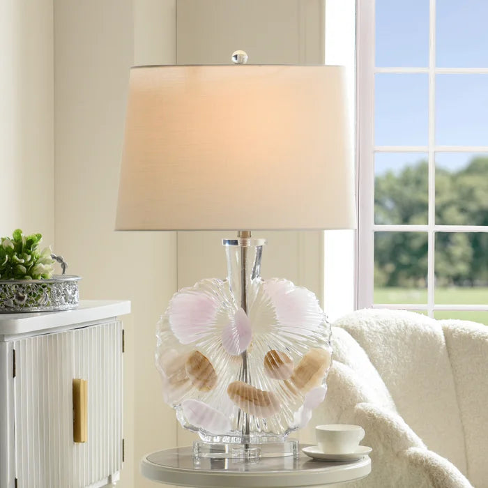 Glass Shell Table Lamp w/Crystal Base