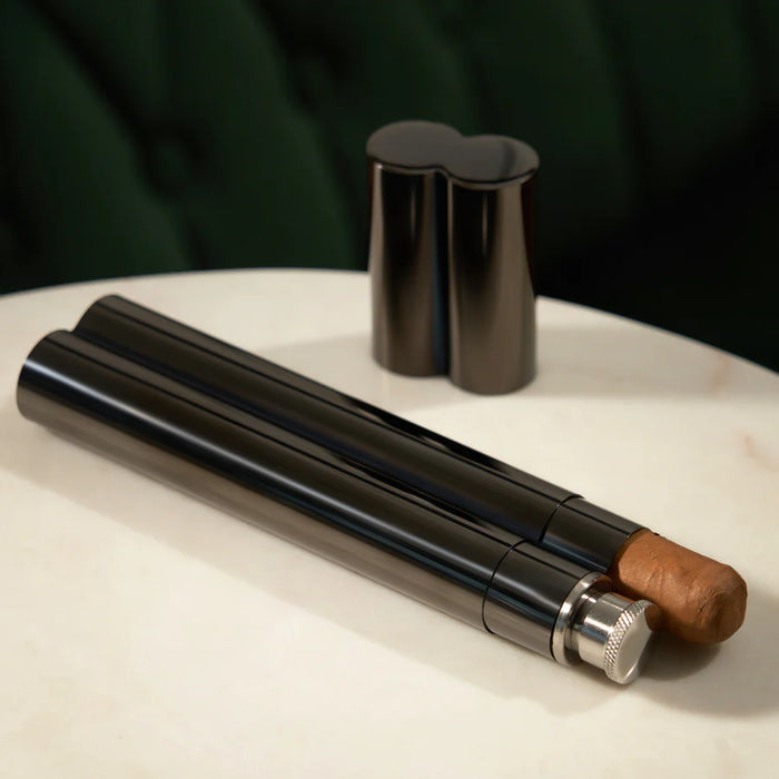 Gunmetal Cigar Holder & Flask