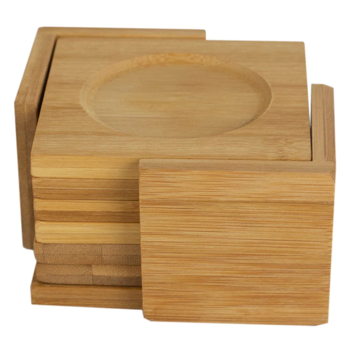 Home Basics Natural Bamboo Square Coasters With Raised Edge