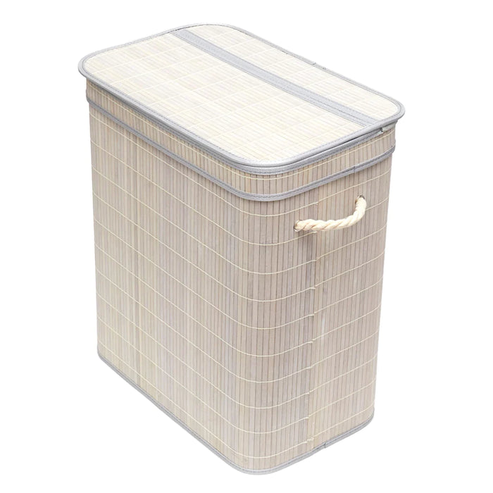 2-Compartment Folding Bamboo Hamper - Grey