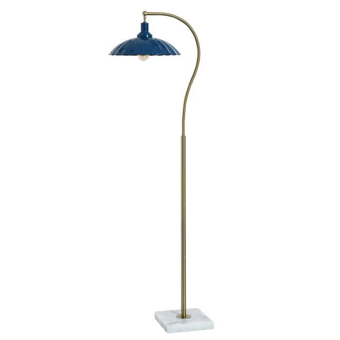 Brass Floor Lamp w/Blue Shade