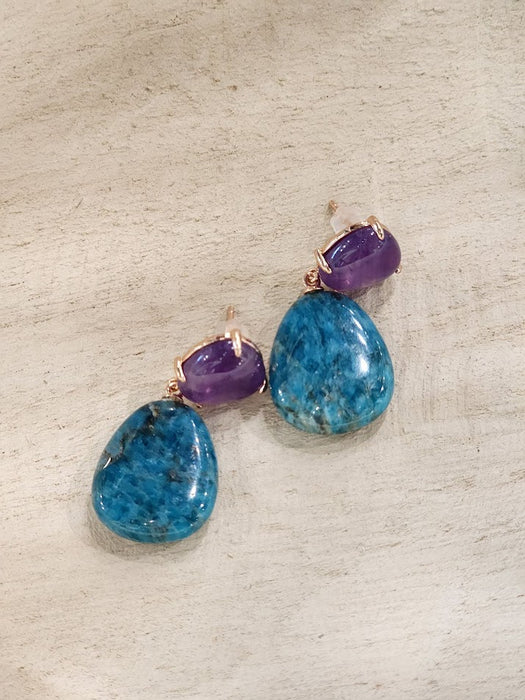 Purple and Blue Stone Drop Earrings