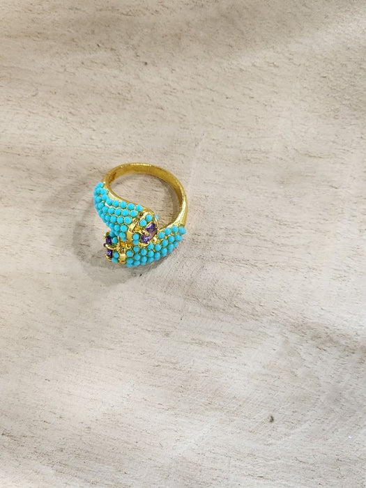 Turquoise and Purple Gem Ring