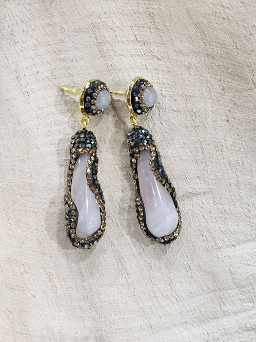 Teardrop Earrings with Black Gems