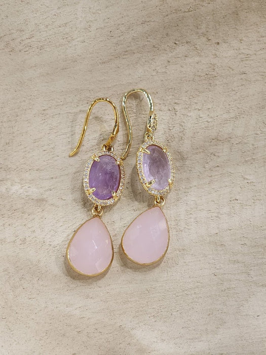 Fashion Drop Earrings Purple and Pink