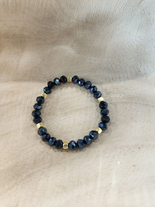Black Beaded Bracelet with Gold Accent