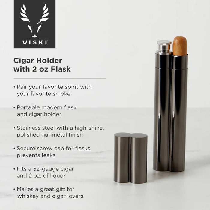 Gunmetal Cigar Holder & Flask