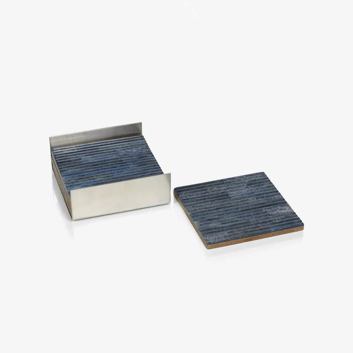 Ribbed Bone Coaster In Metal Tray - Set Of 4