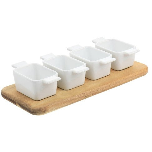 4-Piece Tidbit Dish With Acacia Wood