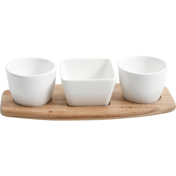 4-Piece Tidbit Dish With Acacia Wood