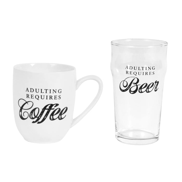 Adulting Requires Coffee/Beer Coffee And Beer Glass Set