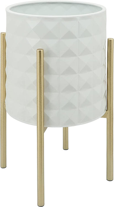 White Diamond Planters In Metal Stand