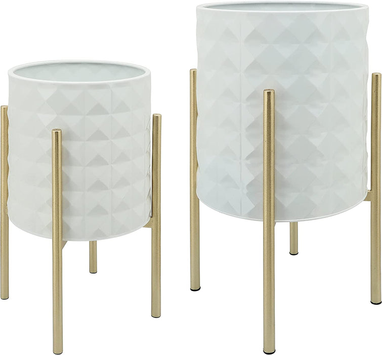 White Diamond Planters In Metal Stand