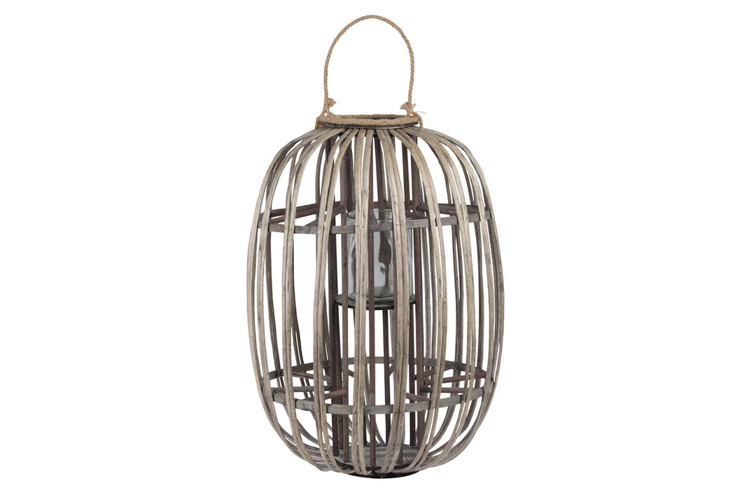 Bamboo Round Lantern With Rope Handles