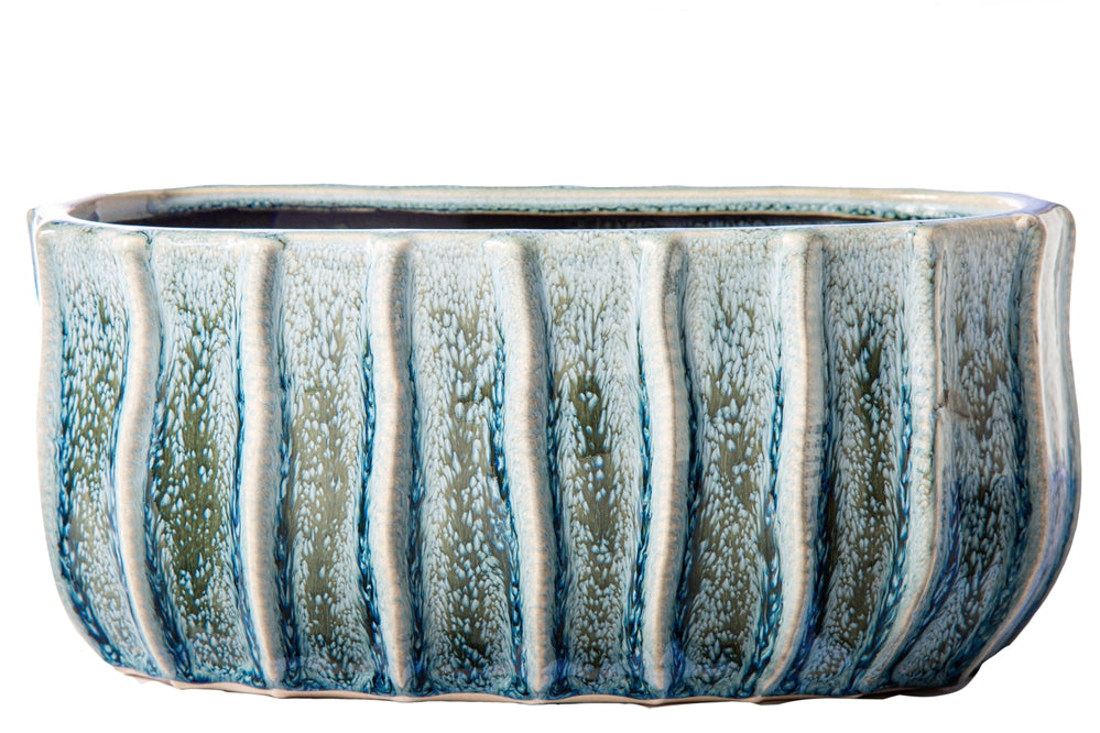 Ceramic Short Oval Vase - Steel Blue
