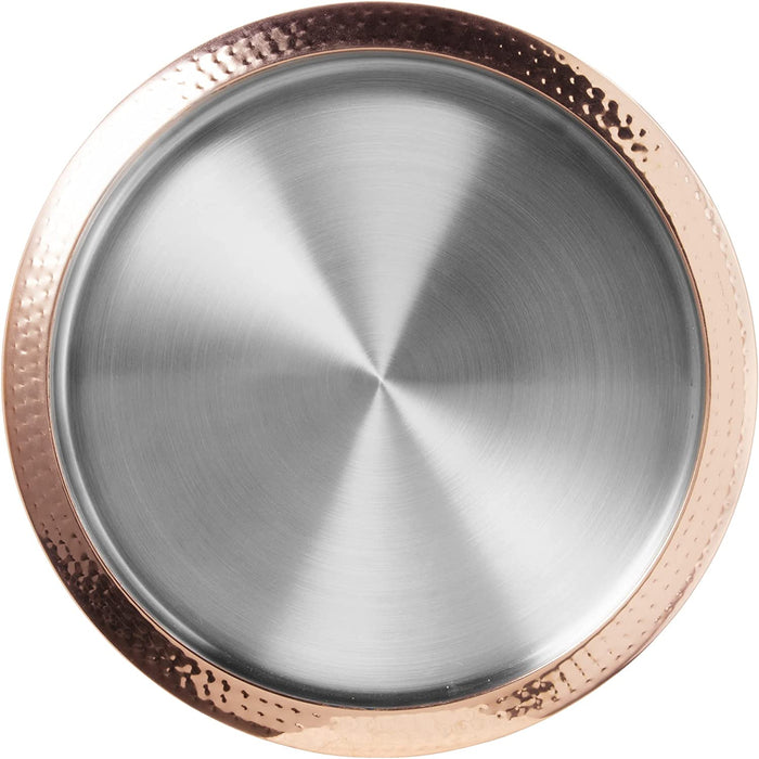 Oggi Round Tray With Hammered Copper Rim