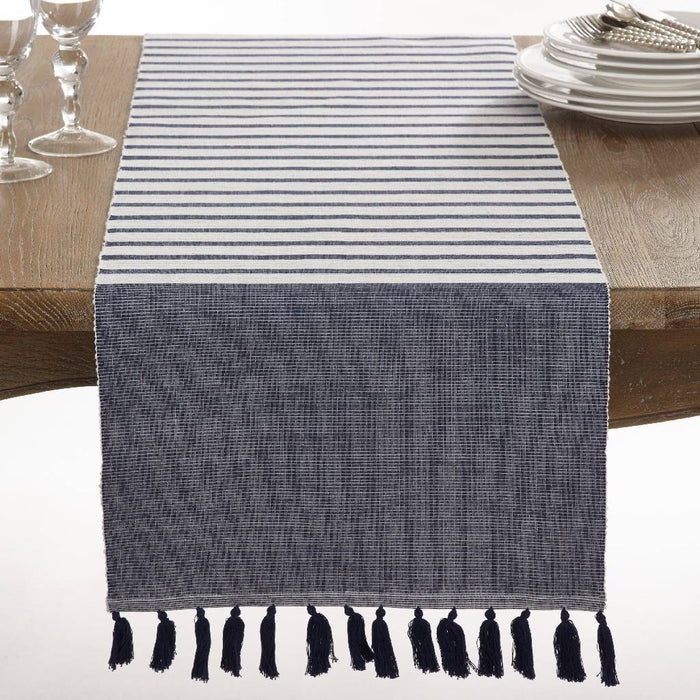 Navy Blue Ribbed Tassel Runner