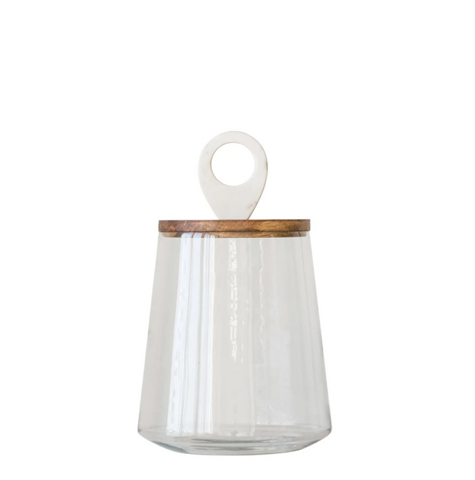Glass Jar With Mango Wood And Marble Lid