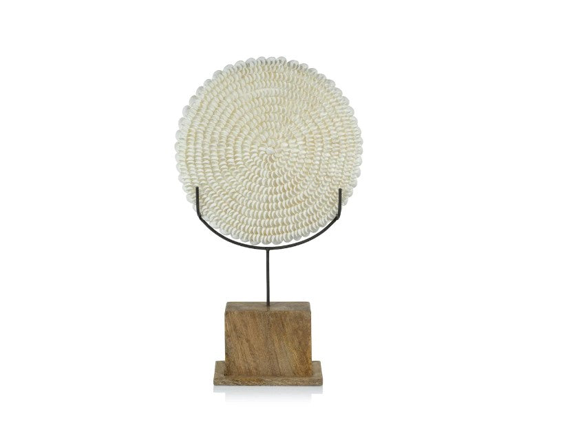 Natural Clamrose Sea Shells On Wood Stand