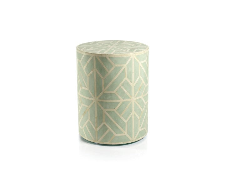 Bone Inlay Geometric Round Stool