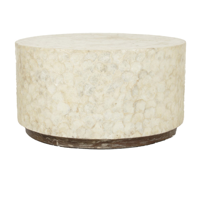 Round White Capiz Coffee Table