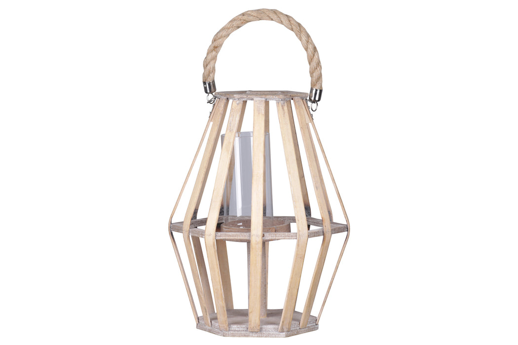 Wood Pentagonal Lantern - Brown