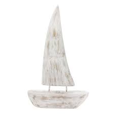 Mango Wood Sailboat - Whitewash