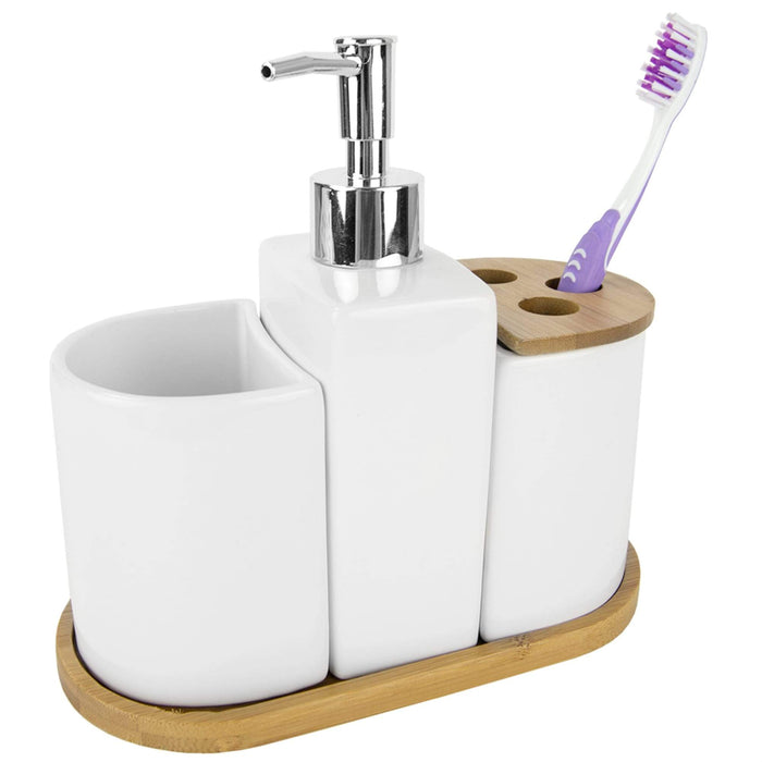 Bamboo & Ceramic 4pc. Bath Set