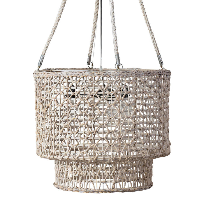 Double Barrel Hand Woven Rope Chandelier - White Wash