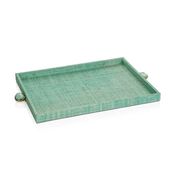 Raffia Palm Tray With Stone Accent - Jade