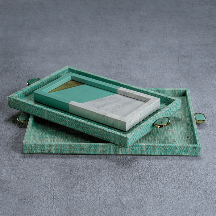 Raffia Palm Tray With Stone Accent - Jade