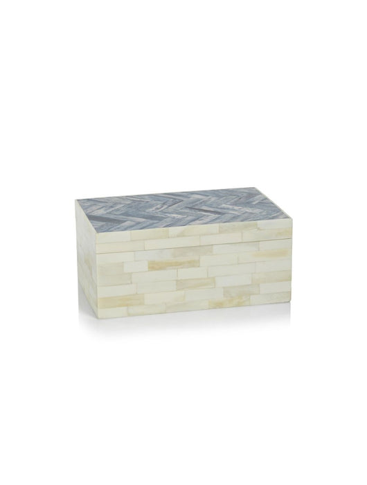 Cote d'Ivoire White Bone Box With Herringbone Pattern Lid