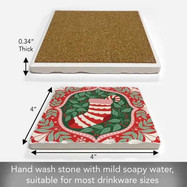 Folky Stocking Square Coasters
