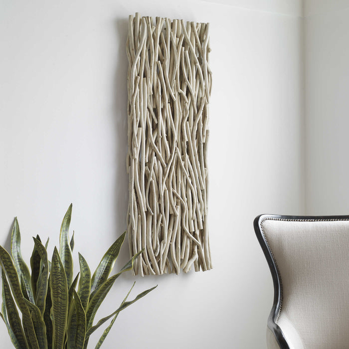 Gathered Teak Wood Wall Decor - Bleached