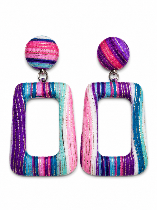 Colorful Pink and Purple Embroidered Earrings