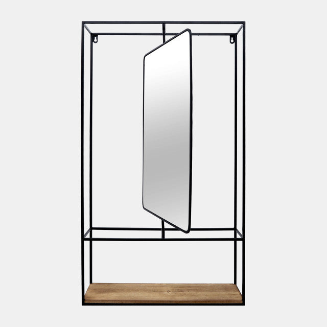 Metal/Wood Wall Shelf w/Mirror
