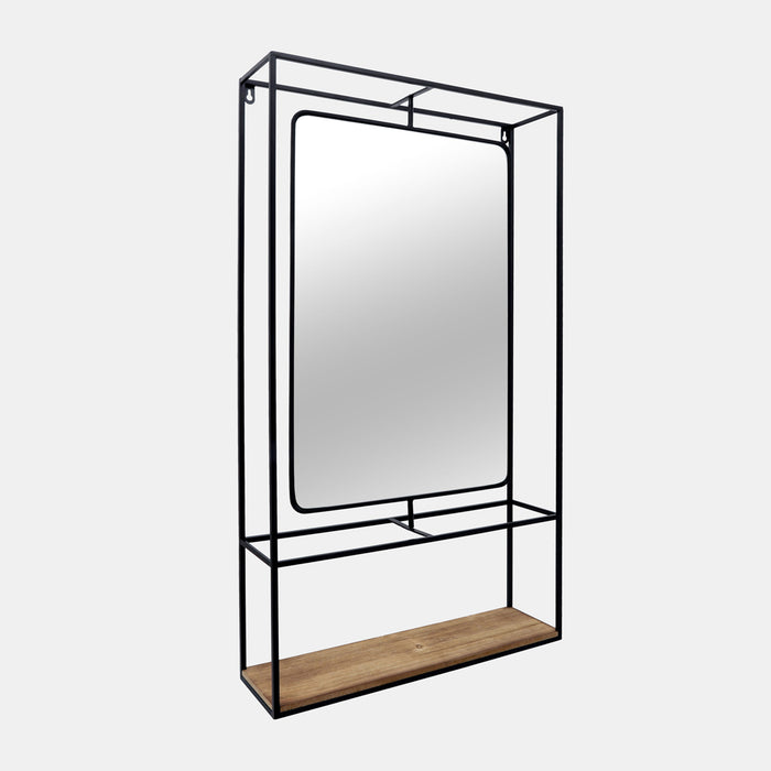 Metal/Wood Wall Shelf w/Mirror