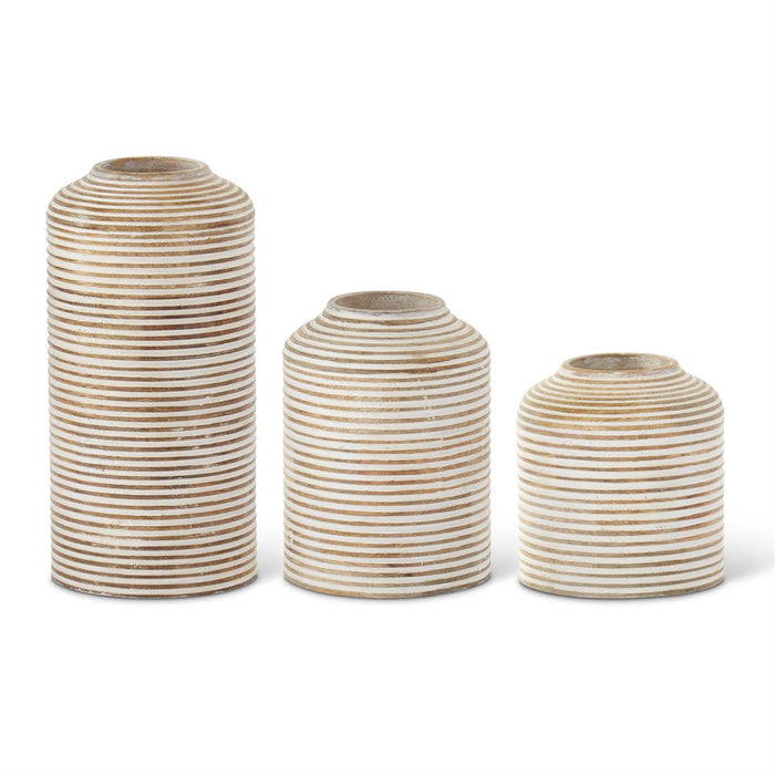 Whitewashed Wood Carved Stripe Vase
