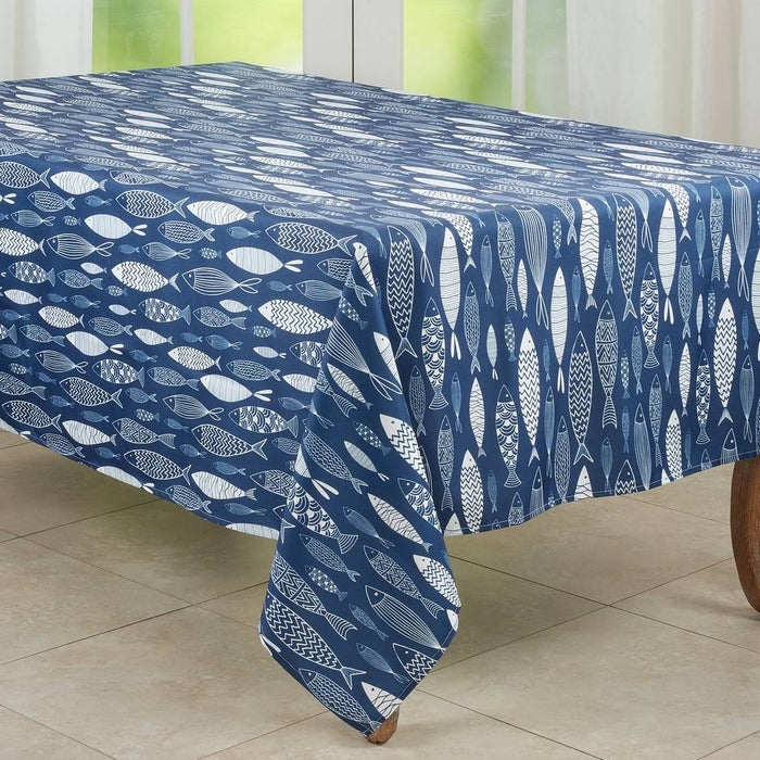 Fish Tablecloth - Navy Blue