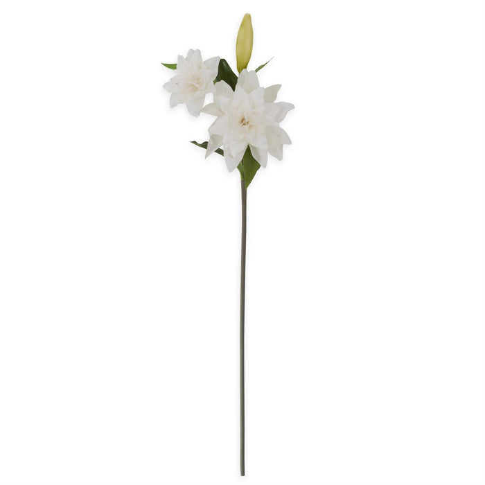 White 2 Blooms & 1 Bud Lily Stem