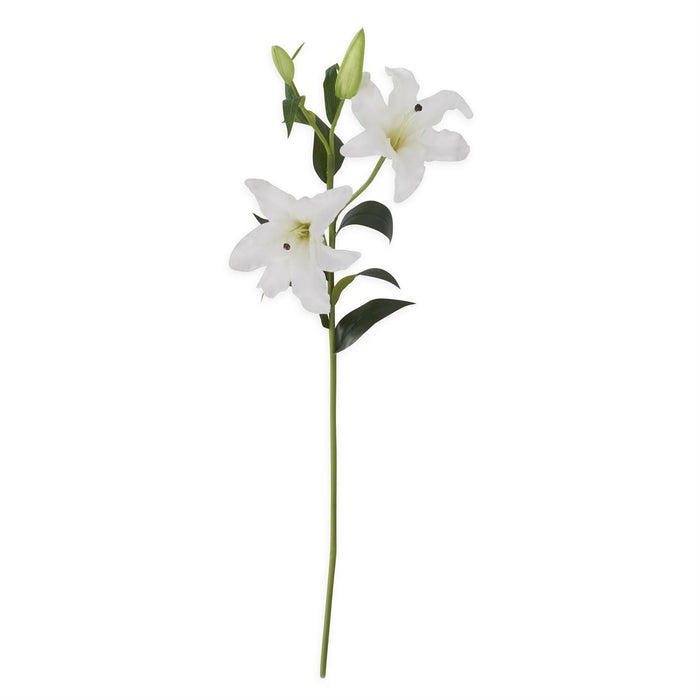 35" White Real Touch Lily Stem w/2 Blooms & 2 Buds