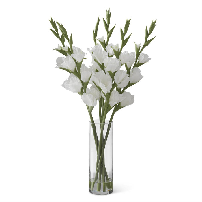 30" White Real Touch Gladiolus Premade in Glass Vase w/Faux Water