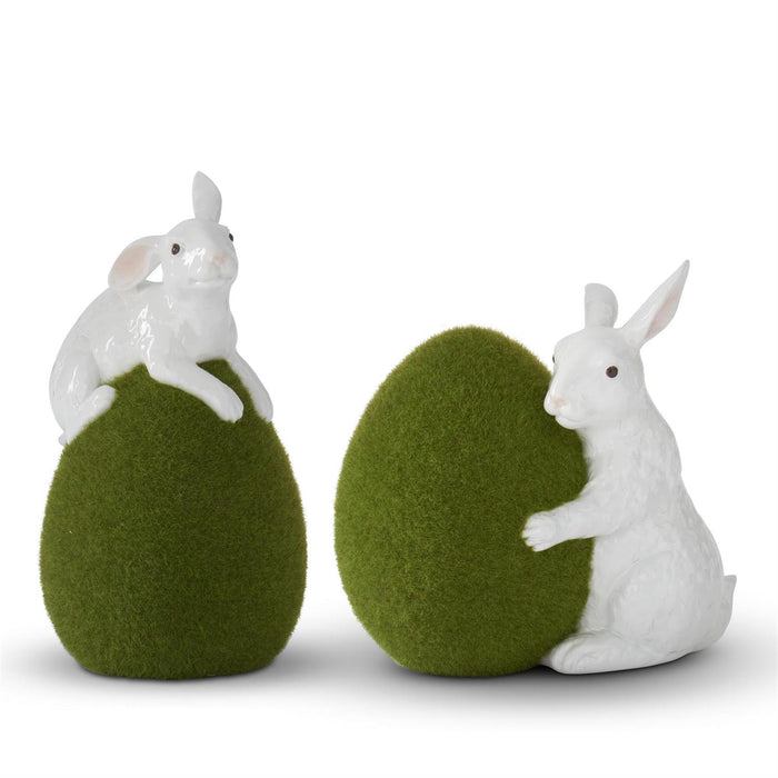 Assorted 7.25" Moss Eggs w/Glossy White Rabbits