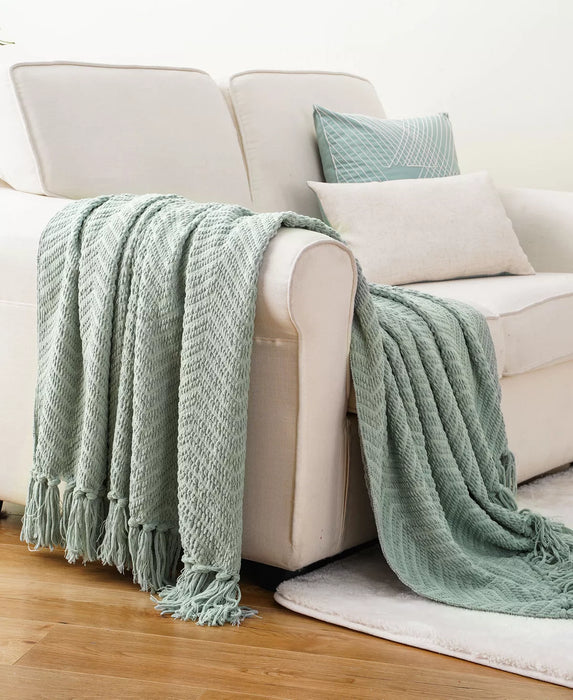 Sage Green Classic Textured Woven Micro Chenille Throw