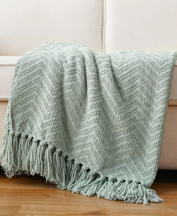 Sage Green Classic Textured Woven Micro Chenille Throw