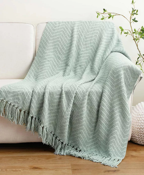 Sage Green Classic Textured Woven Micro Chenille Throw